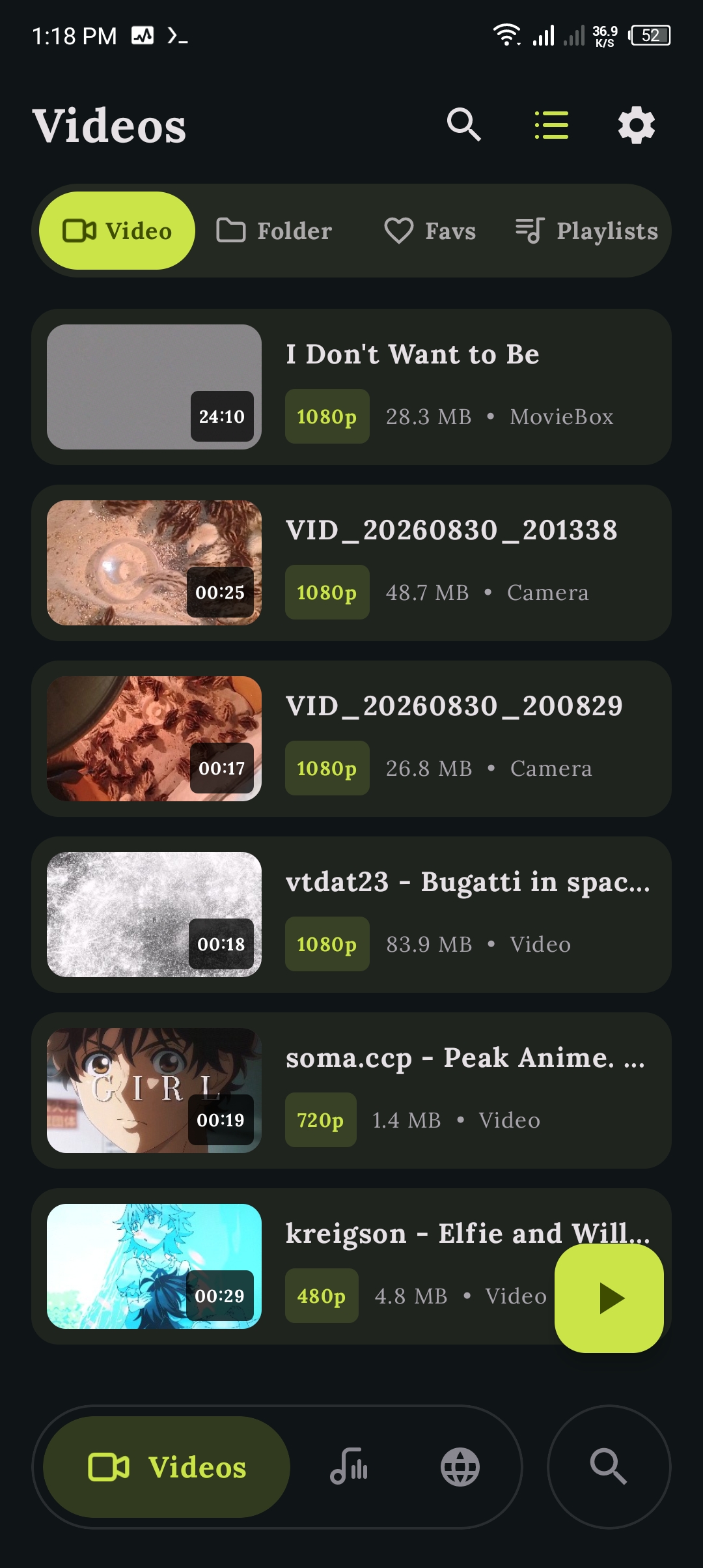 Videos tab