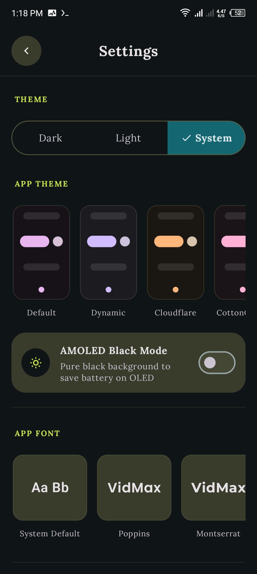 Theme settings